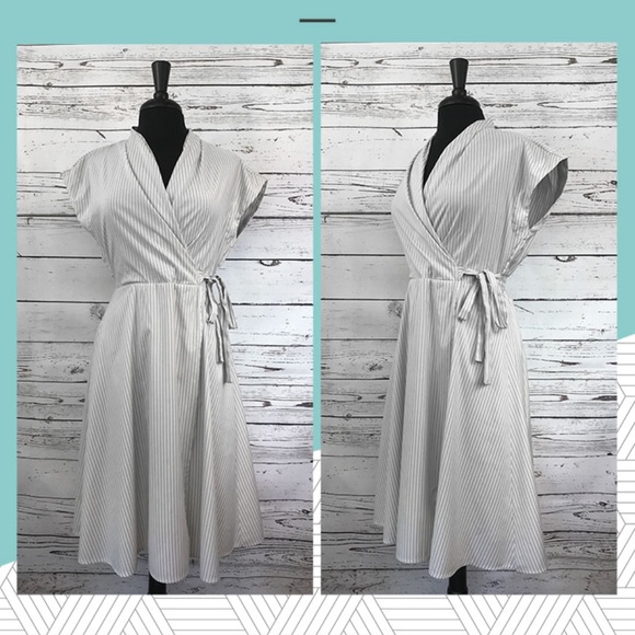 Mossimo Supply Co. Dresses & Skirts - Mossimo - White & Grey Striped Faux Wrap Dress